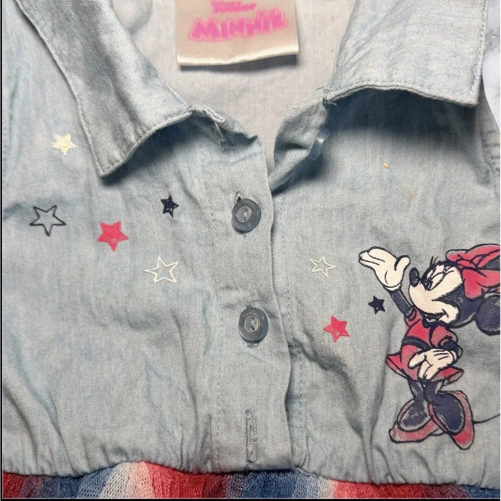 Disney Junior Minnie Mouse Girls Tulle Dress Red Blue Stars‎ Denim Top 12M